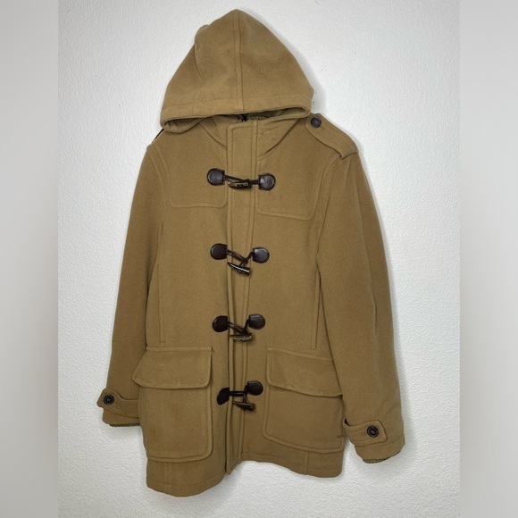 Tommy Hilfiger coat pea toggle wool blend camel sz small hooded fully li…